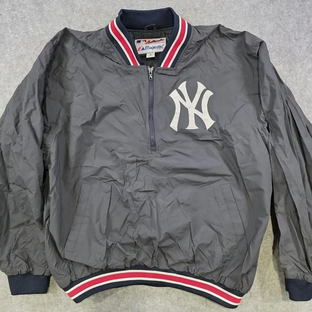 Vintage New York Yankees Jacket‎ Mens XL Blue MLB Baseball Majestic Pullover